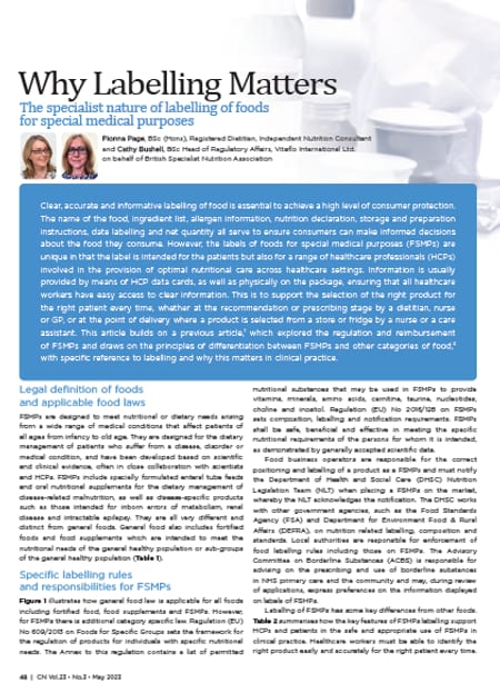 Why Labelling Matters: The specialist nature of labelling of foods for special medical purposes